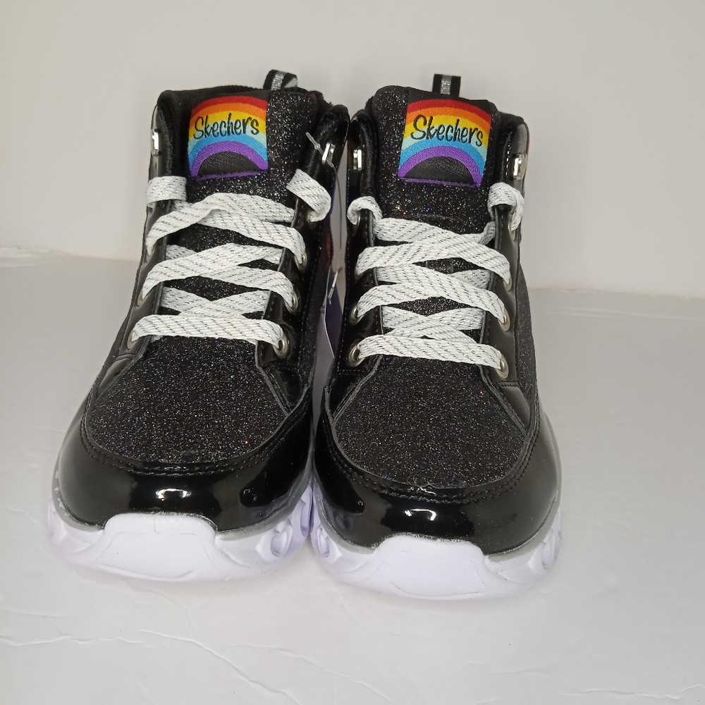 Skechers Girls Rainbow Heart Lights, Black  Size 2